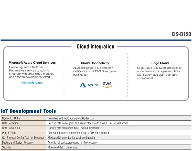 研華EIS-D150 研華EIS-D150，邊緣計(jì)算系統(tǒng)，支持Intel 第六代處理器，可選i3/i5/i7 CPU，最高支持 16 GB內(nèi)存，具備豐富擴(kuò)展接口 2 x LAN，4 x COM，6 x USB等，同時(shí)還可以擴(kuò)展 iDoor 和 ARK-Plus 模組增加更多的擴(kuò)展能力，可以根據(jù)現(xiàn)場(chǎng)應(yīng)用需求，靈活定制。