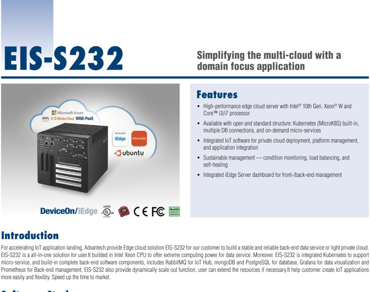 研華EIS-S232 研華 EIS-S232，邊緣計(jì)算系統(tǒng)服務(wù)器，支持Intel 第十代處理器，可選i3/i5/i7 Xeon CPU，DDR4 最高32GB，最多可支持4 x 2.5寸硬盤(pán)，具備豐富擴(kuò)展接口 2 x LAN，6 x COM，8 x USB，1 x PCIE，2 x PCI。產(chǎn)品生命周期長(zhǎng)，穩(wěn)定可靠。
