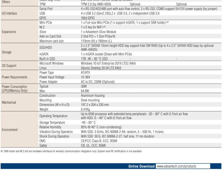 研華EIS-S232 研華 EIS-S232，邊緣計(jì)算系統(tǒng)服務(wù)器，支持Intel 第十代處理器，可選i3/i5/i7 Xeon CPU，DDR4 最高32GB，最多可支持4 x 2.5寸硬盤(pán)，具備豐富擴(kuò)展接口 2 x LAN，6 x COM，8 x USB，1 x PCIE，2 x PCI。產(chǎn)品生命周期長(zhǎng)，穩(wěn)定可靠。