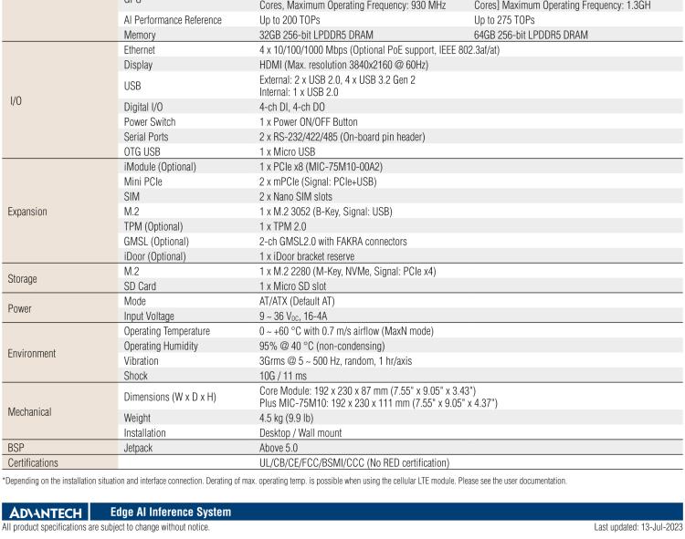 研華MIC-733-AO 基于NVIDIA Jetson AGX Orin AI推理平臺(tái)