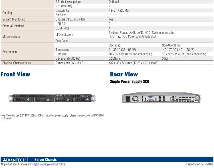 研華HPC-7140 1U 機架式服務(wù)器機箱，適用于 MicroATX/ATX 服務(wù)器主板，支持4個3.5"熱插拔盤位，1個全長/半長PCI-E x16擴展插槽