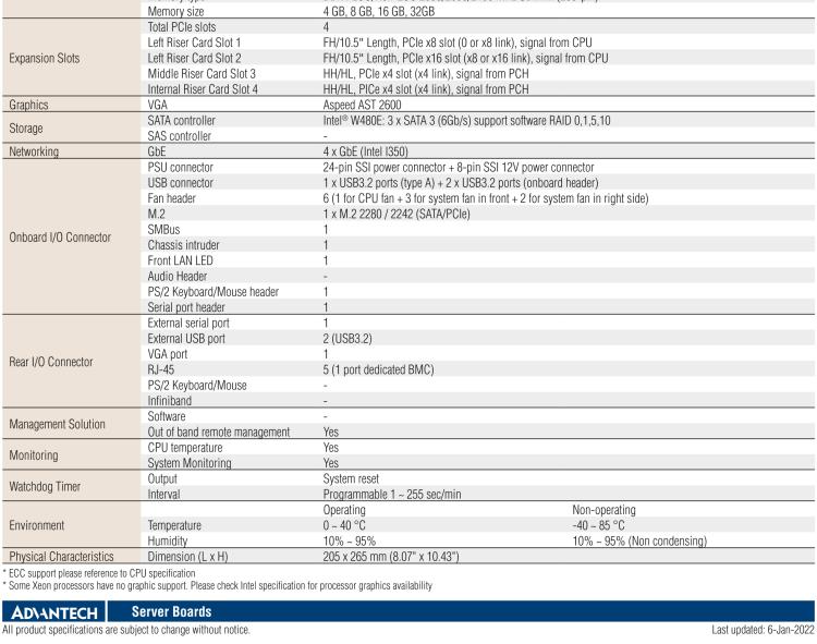 研華ASMB-610 LGA 1200 Intel? Xeon? W & 第十代 Core?專用服務(wù)器主板，帶4 x DDR4, 1 x PCIeX16, 2 x PCIeX4, 5 x USB 3.2, 3 x SATA 3, Quad LANs and和 IPMI