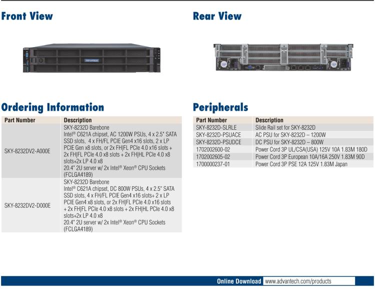 研華SKY-8232DV2 Compact 2U Edge Server based on Dual 3rd Gen Intel? Xeon? Scalable Processors