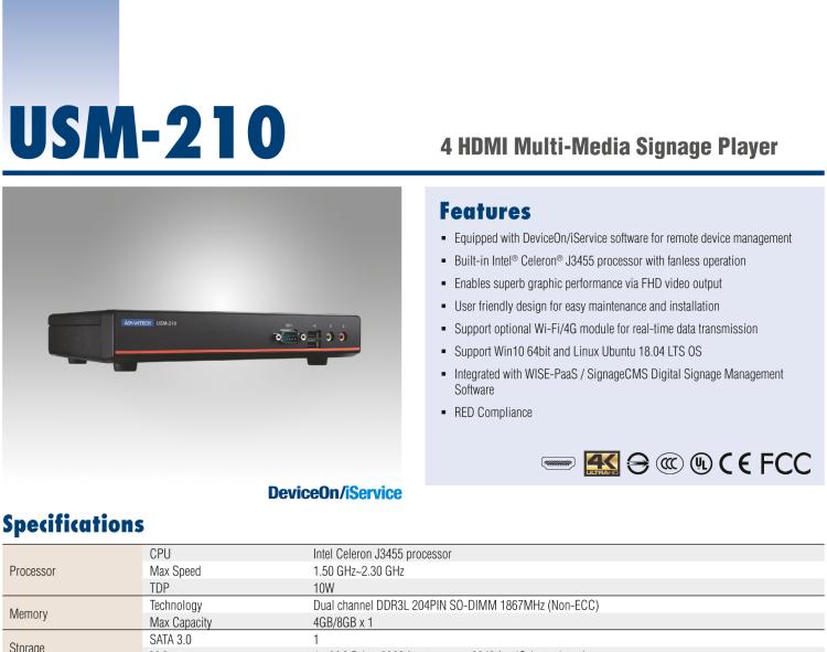 研華USM-210 4 路HDMI 多媒體播放盒