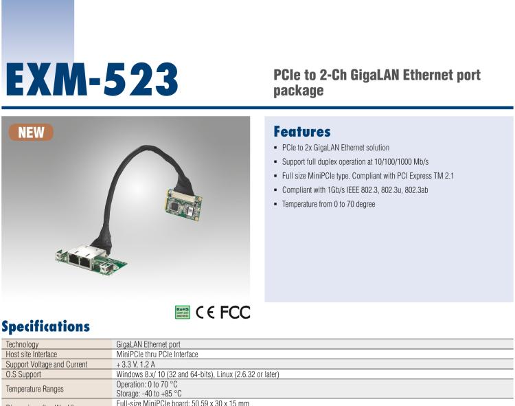 研華EXM-523 GigaLAN 以太網(wǎng)模塊、2-Ch、PCIe I/F