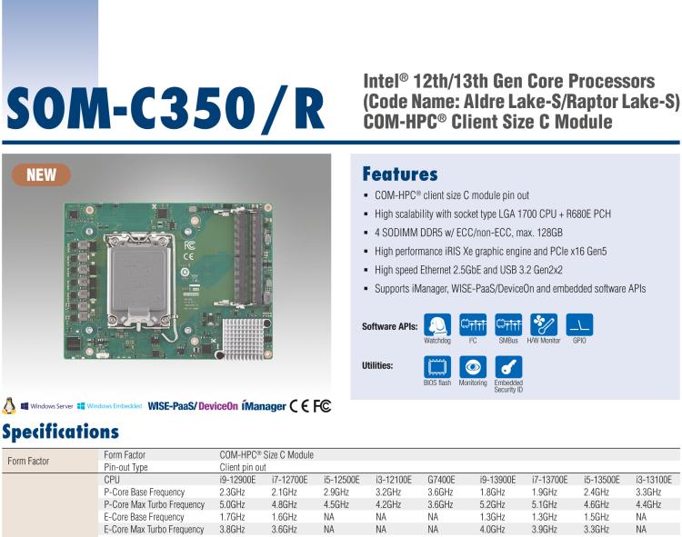 研華SOM-C350 Intel Alder Lake-S 可更換型 CPU，COM-HPC Client Size C 模塊