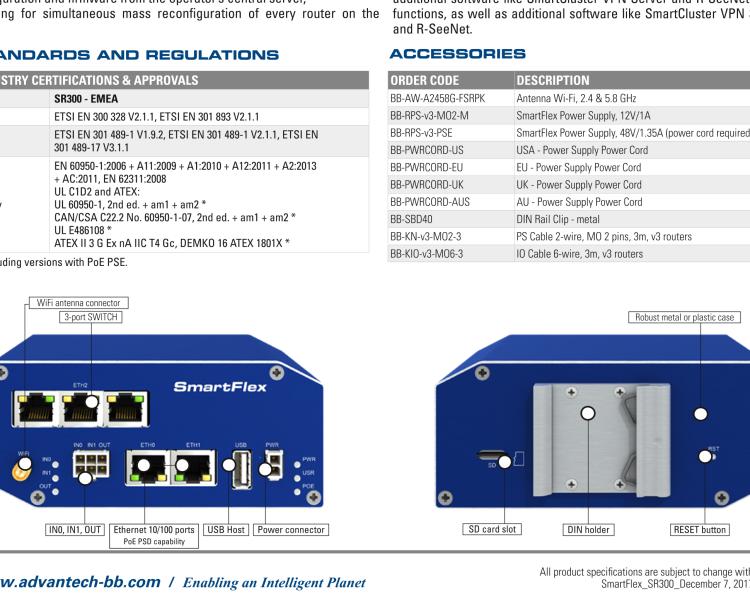 研華BB-SR30009110-SWH SmartFlex, Global, 5x Ethernet, PoE PD, Plastic, Without Accessories