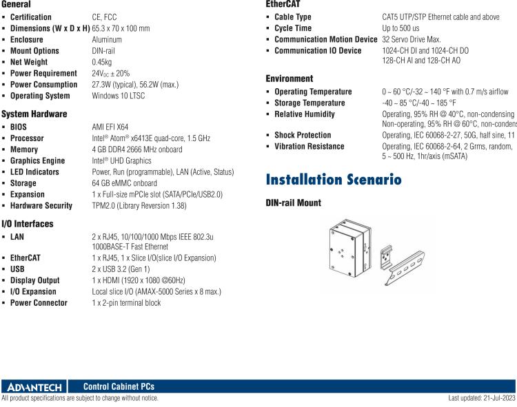 研華AMAX-357 超微型EtherCAT運動控制器，基于PC架構(gòu)開發(fā)，配置了Intel Atom處理器，具有64GB eMMC、2 x LAN、2 x USB和Slice IO擴展