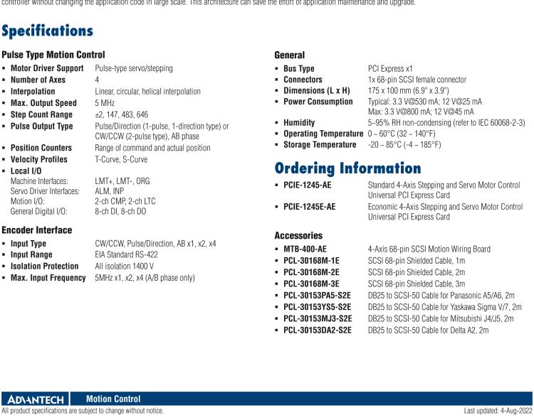 研華PCIE-1245E 通用型經(jīng)濟4軸步進和伺服電機控制PCI總線卡