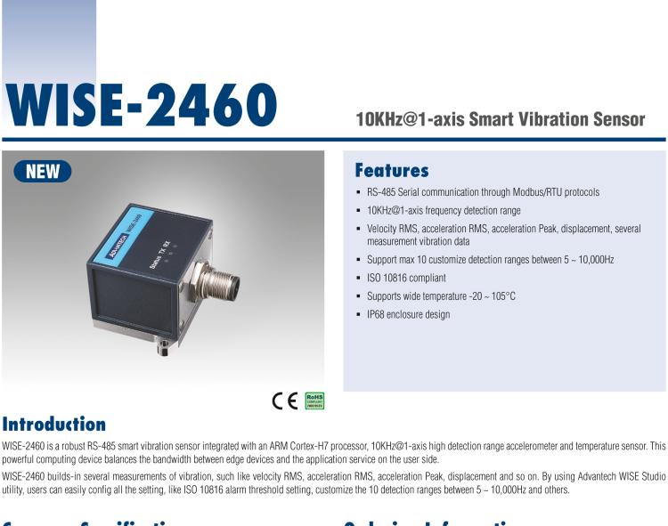 研華WISE-2460 10KHz@1-axis Smart Vibration Sensor