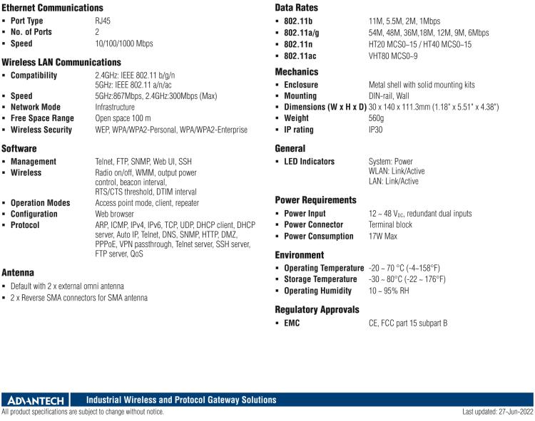 研華EKI-6333AC-2GD IEEE 802.11 a/b/g/n/ac Wi-Fi Access Point