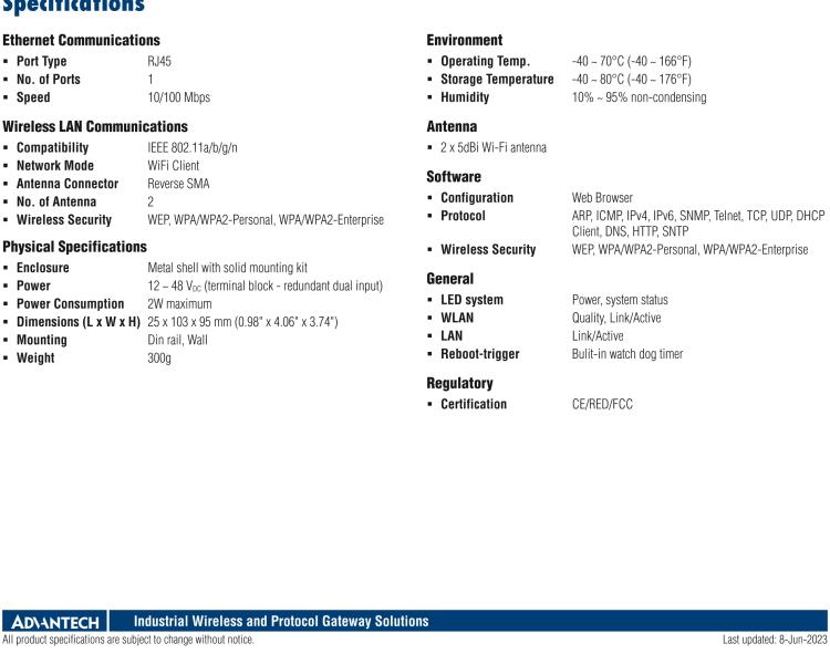 研華EKI-6233BN Fast Ethernet to 802.11 a/b/g/n WLAN Wi-Fi Client