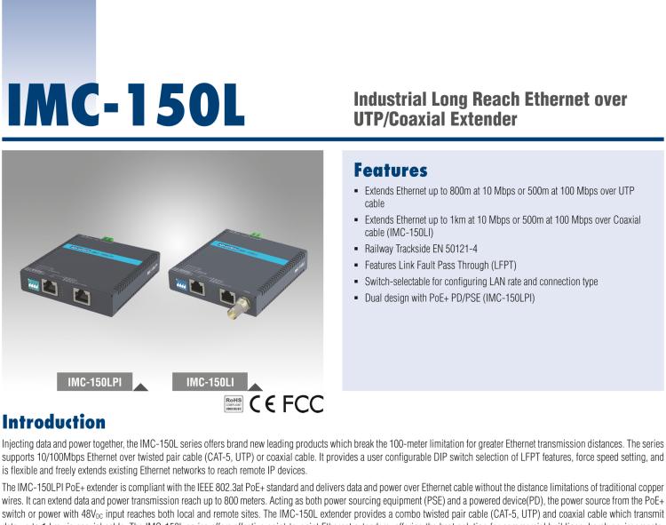 研華IMC-150LI Hardened Long Reach Ethernet Extender, UTP, Coaxial