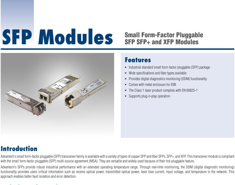 研華SFP-XSM-LCI-40K Hardened SFP+ER/10G-ED, SM1550/LC 40Km