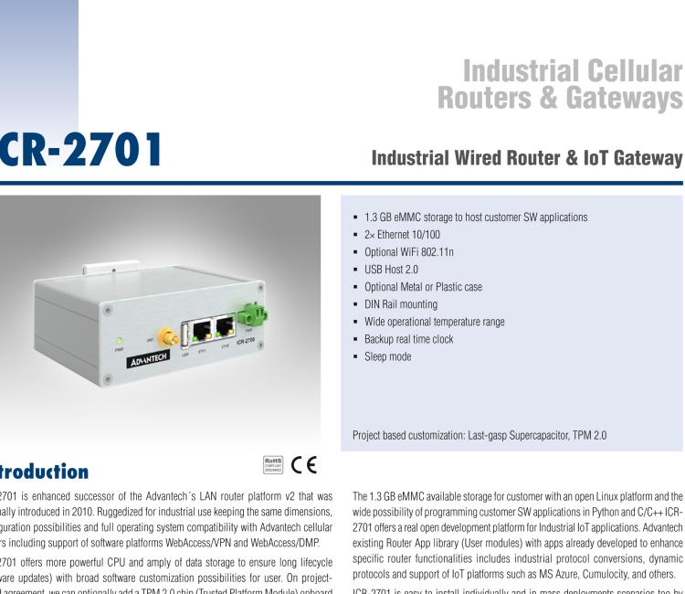 研華ICR-2701WPA02 ICR-2700, GLOBAL, 2× ETH, USB, WiFi, Plastic, UK Power Supply