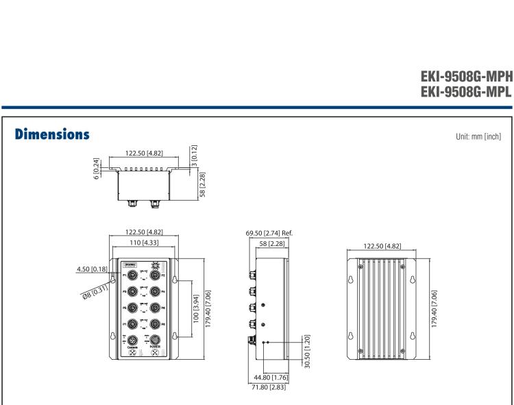 研華EKI-9508G-MPH 8個千兆M12 POE端口非網(wǎng)管EN50155交換機， 支持72/96/110 VDC供電