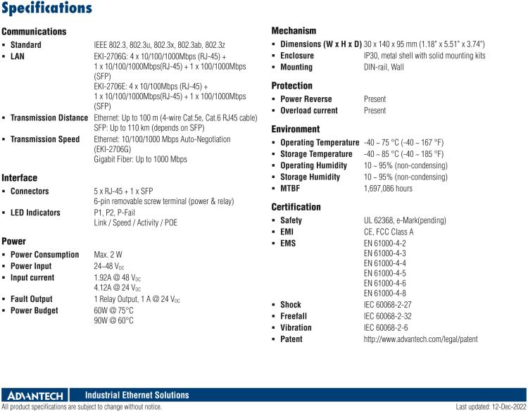 研華EKI-2706G-1GFPI 4GE PoE+1G+1G SFP，非網(wǎng)管型PoE工業(yè)以太網(wǎng)交換機(jī)，IEEE802.3af/at，24~48VDC（BE型），48~53VDC（AE型），-40~75℃