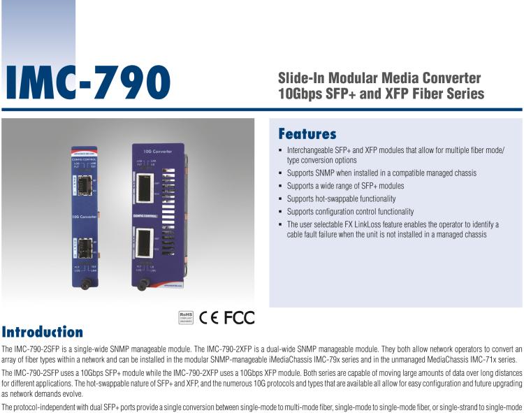 研華IMC-790-2SFP Managed Modular Media Converter, 10G, 2xSFP+ (also known as iMcV 860-12102)