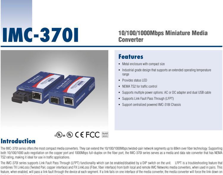 研華IMC-370I-SSR-B Mini Hardened Media Converter, 1000Mbps, Single-Strand 1550XMT, LFPT, 10km, SC