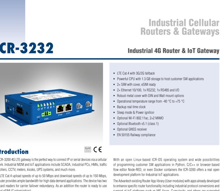 研華ICR-3232W ICR-3200, AUS/NZ, 2x Ethernet, 1x RS232, 1x RS485, Wi-Fi, Metal, Without Accessories