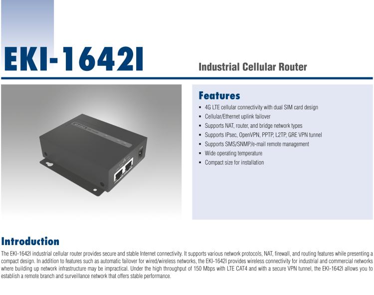 研華EKI-1642WI Industrial Cellular Router w/ Wi-Fi