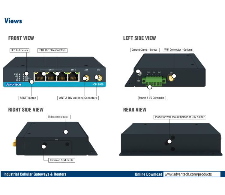 研華ICR-2531 ICR-2500, EMEA, 4x Ethernet , Metal, Without Accessories