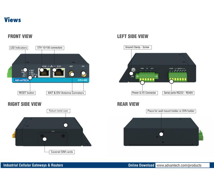 研華ICR-2432 ICR-2400, LATAM, 2x Ethernet , 1x RS232, 1x RS485, Metal, Without Accessories