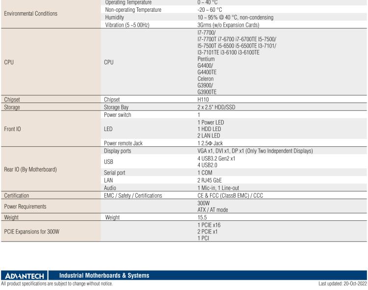 研華EPC-B5505 適配Intel? 第6/7代 Core ? i/Xeon E3系列處理器，搭載H110芯片組。標(biāo)準(zhǔn)4U上架，廣泛適用于各種行業(yè)。