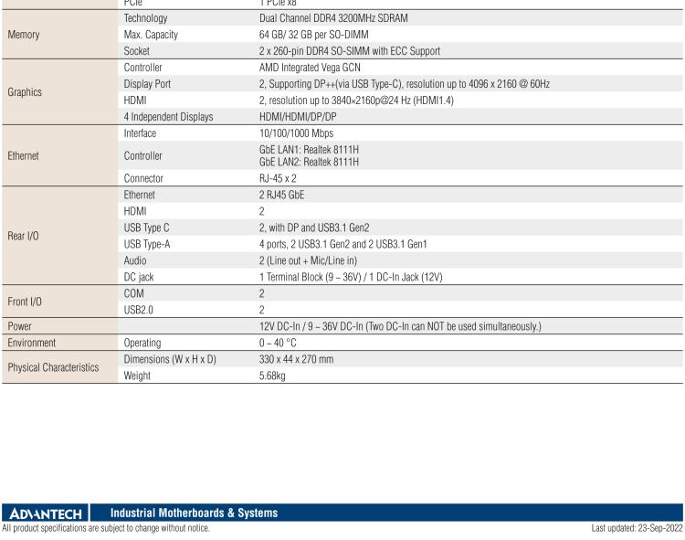 研華EPC-T3229 適配AMD V2748 處理器。擁有1個全高PCIe擴展位，1U高度，支持上架。適用于邊緣AI等行業(yè)。