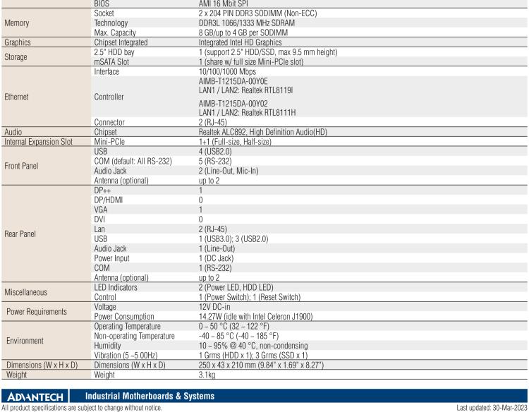 研華EPC-T1215 板載Intel? 第4代 賽揚 J1900 處理器。支持無風(fēng)扇設(shè)計，1U超薄高度，支持上架，高性價比解決方案。