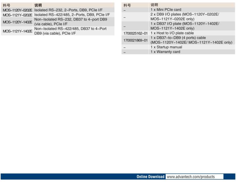 研華MOS-1120Y-0202E Isolated RS-232, 2-Ports, DB9, PCIe I/F