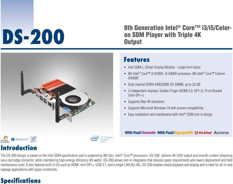 研華DS-200 Intel ? 第八代 Core? i3/i5 SDM，支持4K三顯的數(shù)字標(biāo)牌播放器