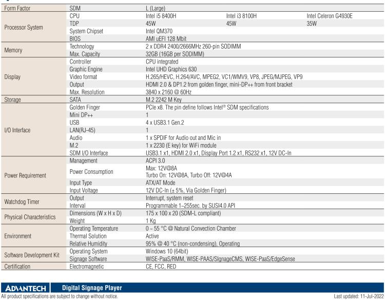 研華DS-200 Intel ? 第八代 Core? i3/i5 SDM，支持4K三顯的數(shù)字標(biāo)牌播放器