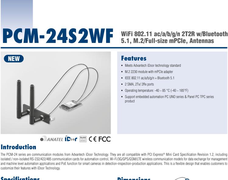 研華PCM-24S2WF WiFi/ Bluetooth 2端口 SMA