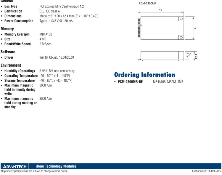 研華PCM-2300MR MR4A16B, NV-RAM, MRAM, 2MByte, mPCIe