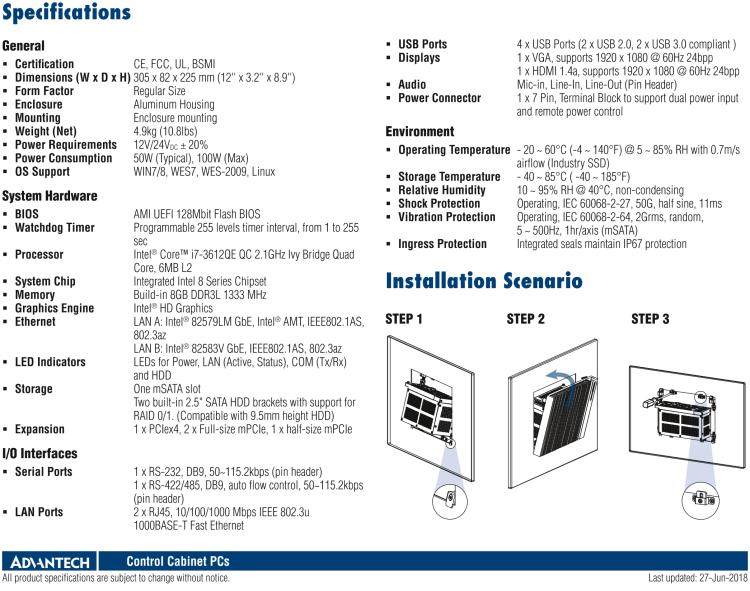 研華UNO-3483G 高效能嵌入式無風(fēng)扇工業(yè)電腦，搭配 Intel? Core? i7 處理器，2 x GbE, 2 x mPCIe, HDMI/VGA