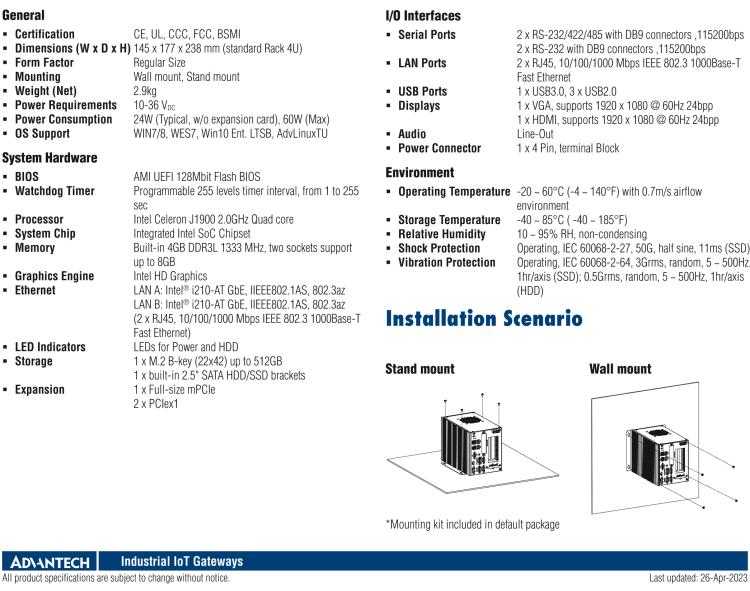 研華UNO-3272G Expandable Embedded Box IPC with Intel? Celeron? J1900