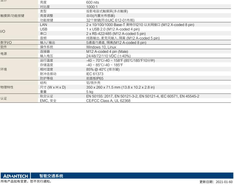 研華ITA-8120 滿(mǎn)足鐵路En50155認(rèn)證標(biāo)準(zhǔn)，12.1寸可觸屏式平板電腦，支持英特爾?凌動(dòng)x7-E3950處理器