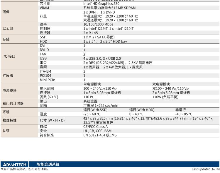 研華ITA-2231 英特爾?第六代酷睿?i處理器2U無風(fēng)扇系統(tǒng)； 符合EN 50121-4的鐵路應(yīng)用