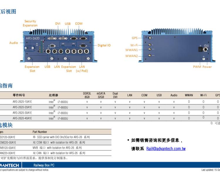 研華ARS-2620 EN50155 Intel? i7-6600U/i7-7600U 無風(fēng)扇設(shè)計之列車車輛控制系統(tǒng)