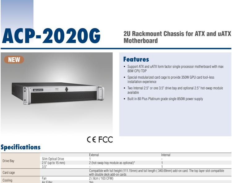 研華ACP-2020G 2U Rackmount Chassis for ATX and uATX Motherboard