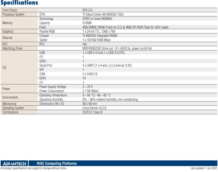 研華ROM-3310 基于TI AM3352 Cortex A8 1GHz RTX 2.0 的標(biāo)準(zhǔn)核心板，適用于寬溫抗震等工業(yè)自動(dòng)化領(lǐng)域