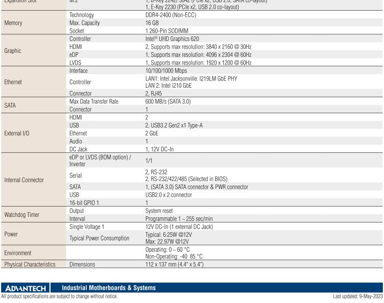 研華AIMB-U233 板載Intel 第8代 U系列 Core i3/i5/i7 處理器。低功耗高性能，無(wú)風(fēng)扇設(shè)計(jì)。