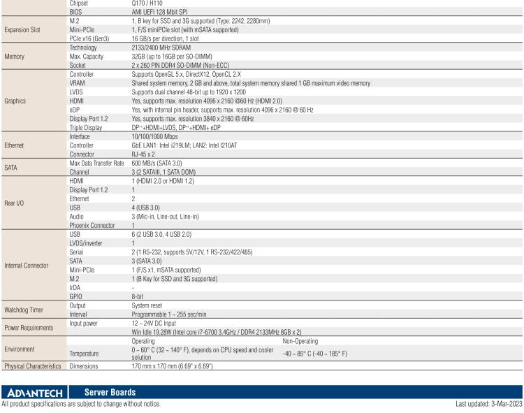 研華AIMB-275 適配Intel? 第6/7代 Core? i 處理器，搭載Intel Q170/H110芯片組。性能強(qiáng)勁，接口豐富。