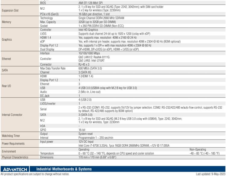 研華AIMB-286EF 適配Intel 第8/9代 Core i 處理器，搭載Intel H310芯片組。擁有1個(gè)PCIe x16插槽。超薄設(shè)計(jì)，接口豐富，是高端應(yīng)用中的高性價(jià)比方案。