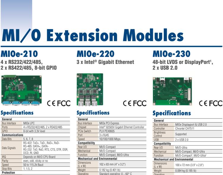 研華MIOE-110 2 x RS-232, 2 x RS-232/422/485 (帶5V/12V電源及隔離), 2USB 2.0，兼容2.5寸MIO單板