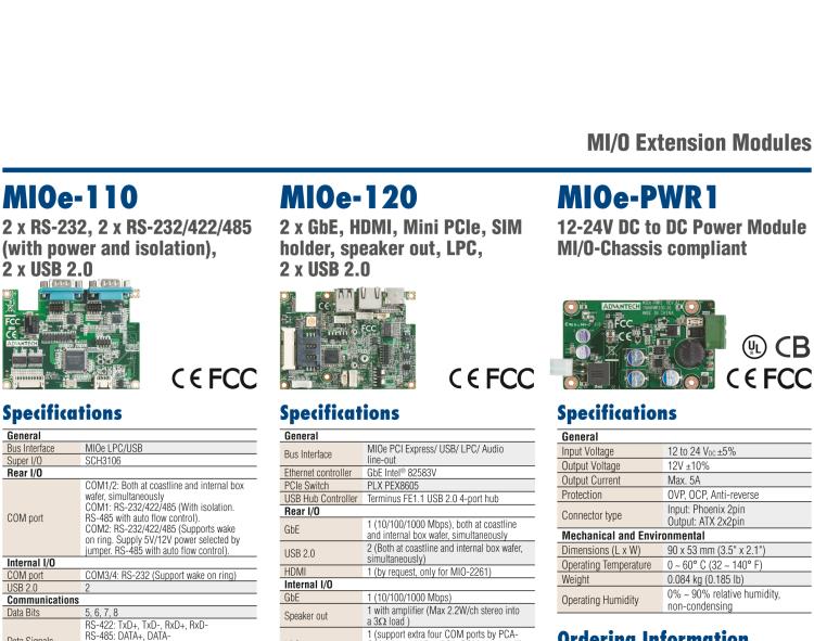 研華MIOE-110 2 x RS-232, 2 x RS-232/422/485 (帶5V/12V電源及隔離), 2USB 2.0，兼容2.5寸MIO單板