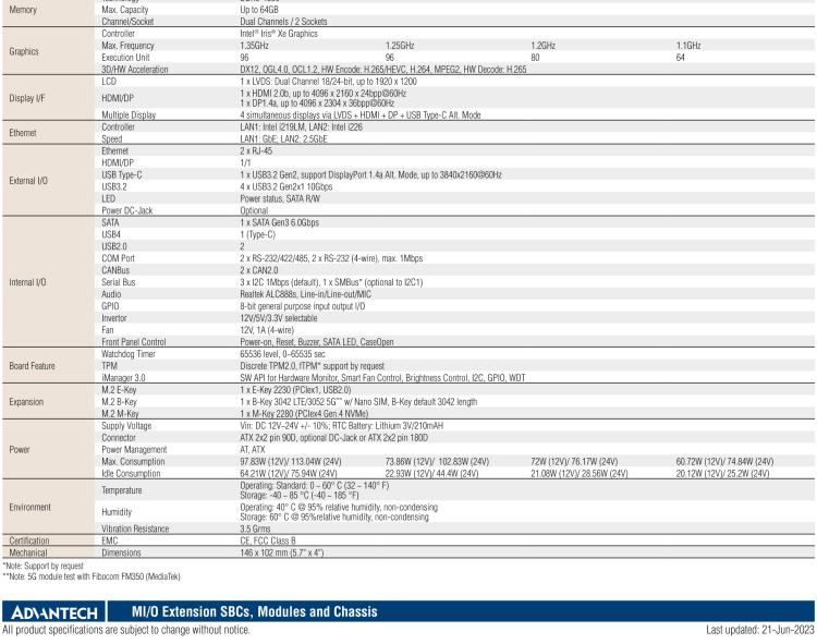 研華MIO-5377 第12代 Intel Core i7/ i5/ i3 P系列，3.5"單板電腦， 高達(dá)12 核心，TDP 28/15W