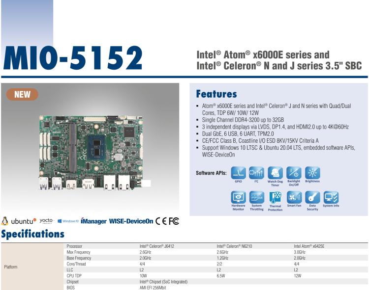 研華MIO-5152 Intel 第8代Atom系列 3.5" 單板電腦