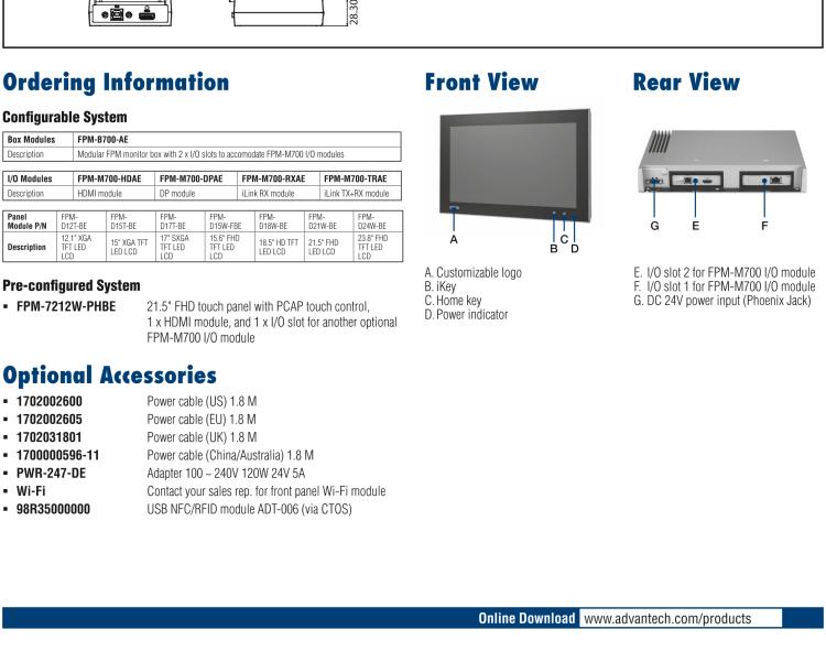 研華FPM-7212W 模組化工業(yè)顯示器，21.5” Full HD/18.5” HD/17” SXGA/15” XGA/12” XGA 液晶顯示器